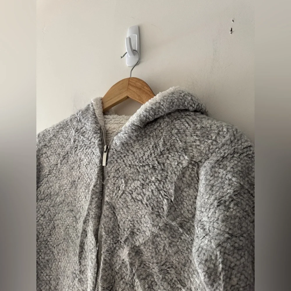 Zara Gray Knit Winter Collection Sherpa Hooded Zip‎ Up Jacket Girls Alpaca Blend